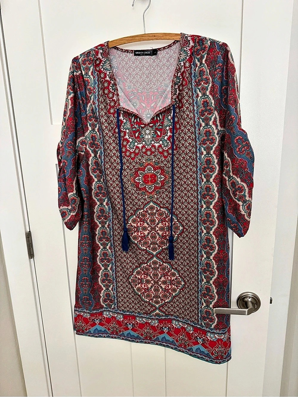 Urban Coco Paisley Tunic Shift Dress in Red & Blue Size Large